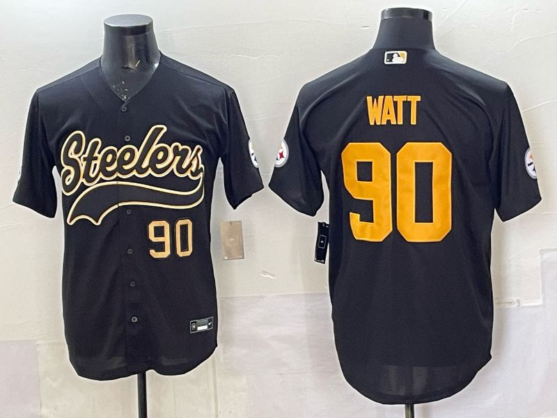 Men 2025 Nike Pittsburgh Steelers #90 Watt Black Joint Name  Limited NFL Jersey style 045->pittsburgh steelers->NFL Jersey